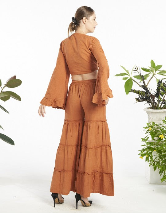 Cotton bell sleeves front tie top