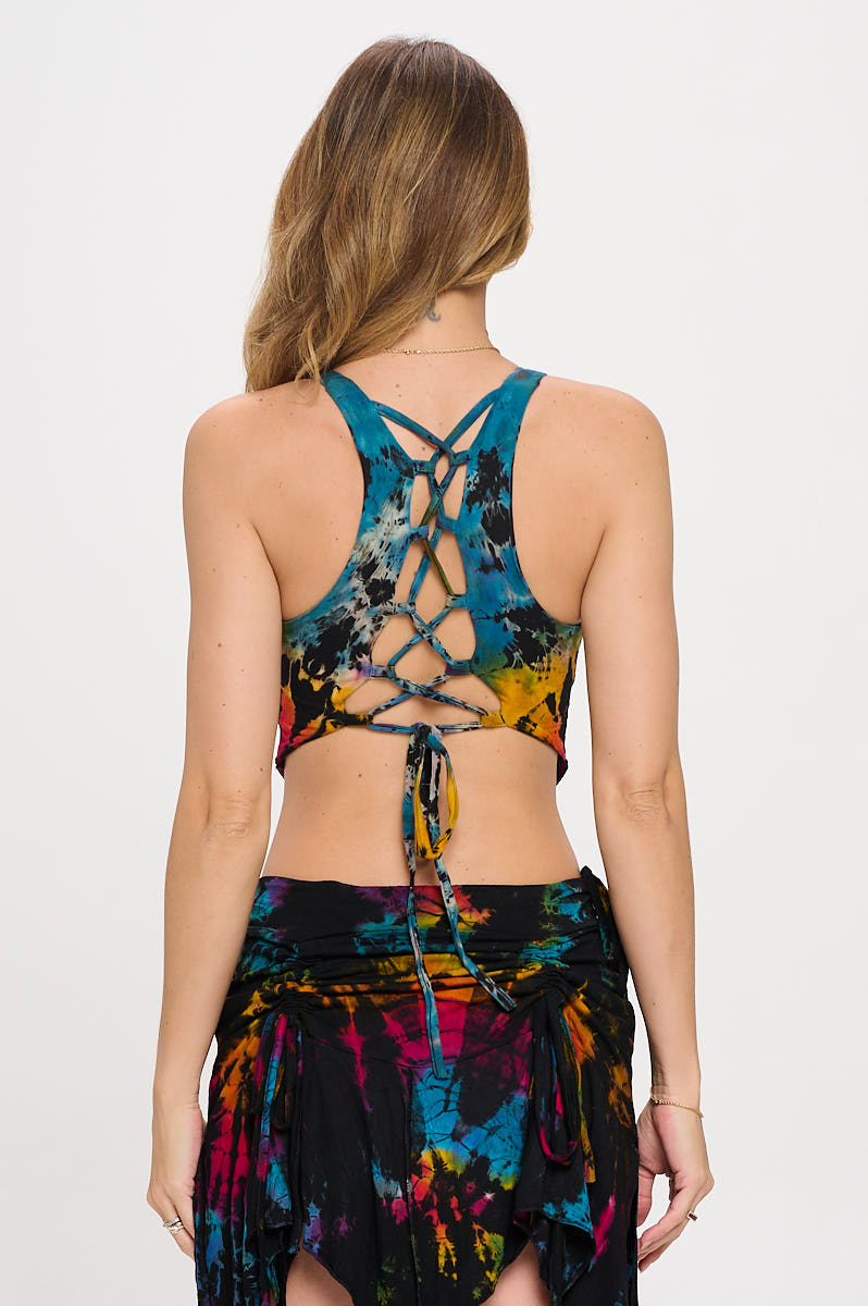Bad bitch Tie dye lace back top