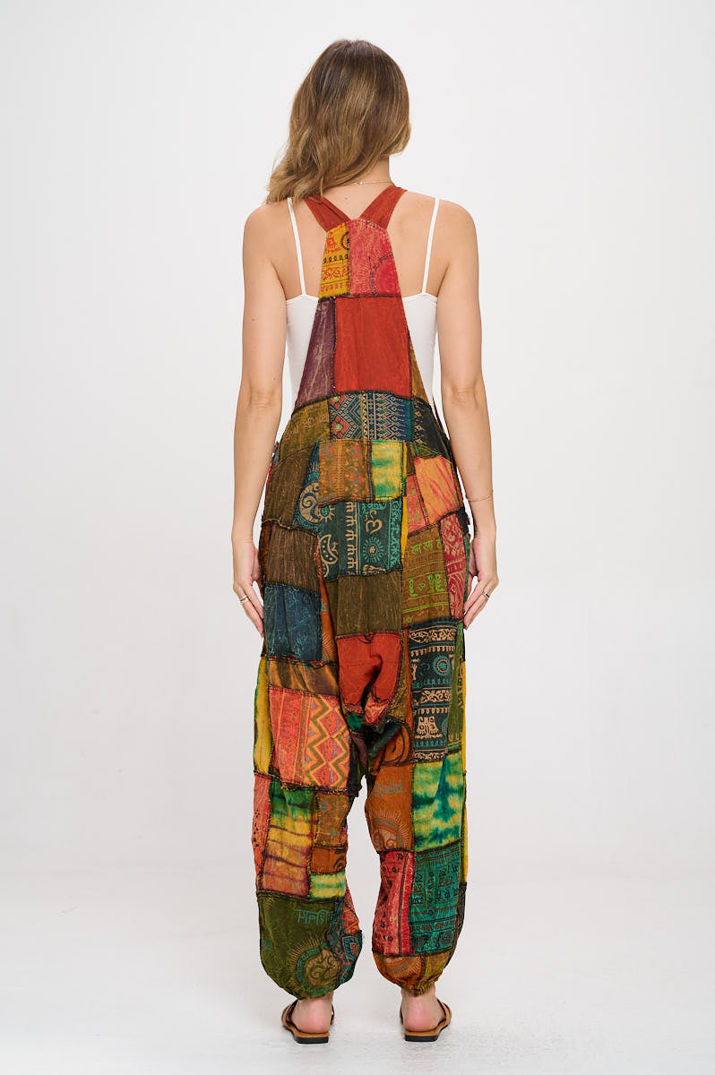 Brown cotton Patchworks overalls
