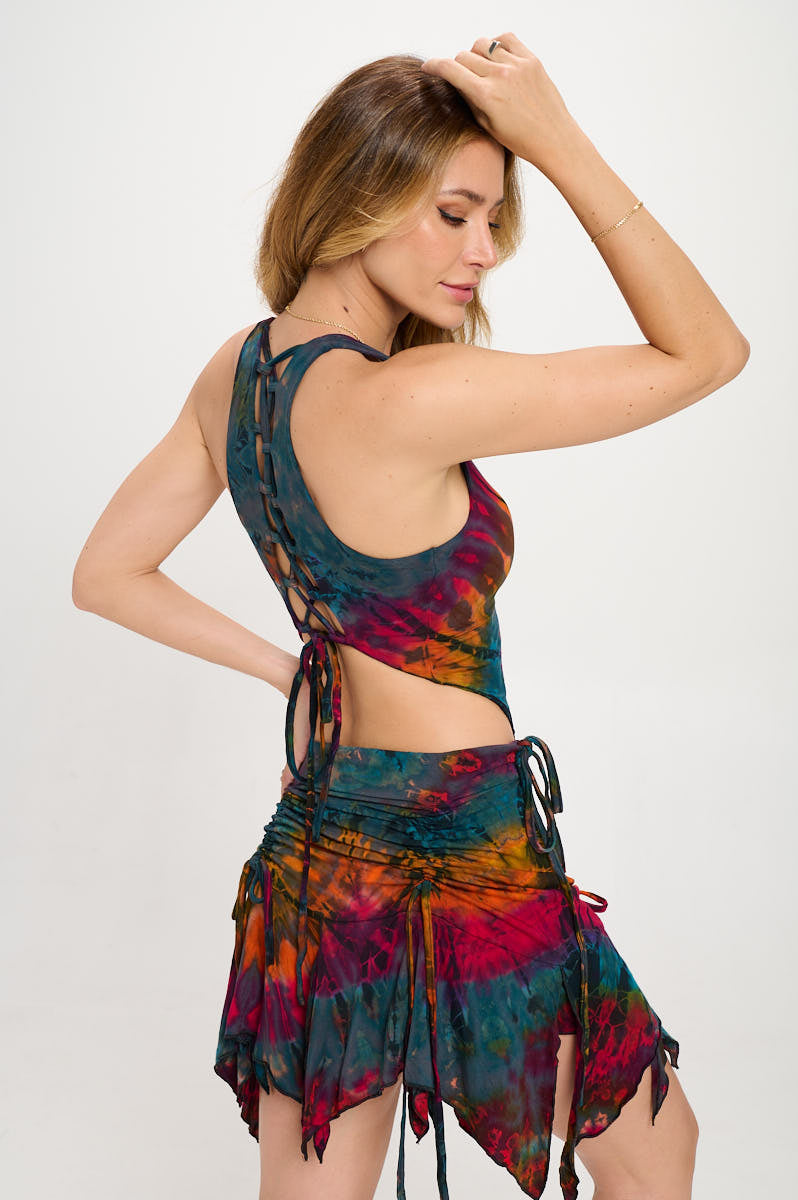 Bad bitch Tie dye lace back top