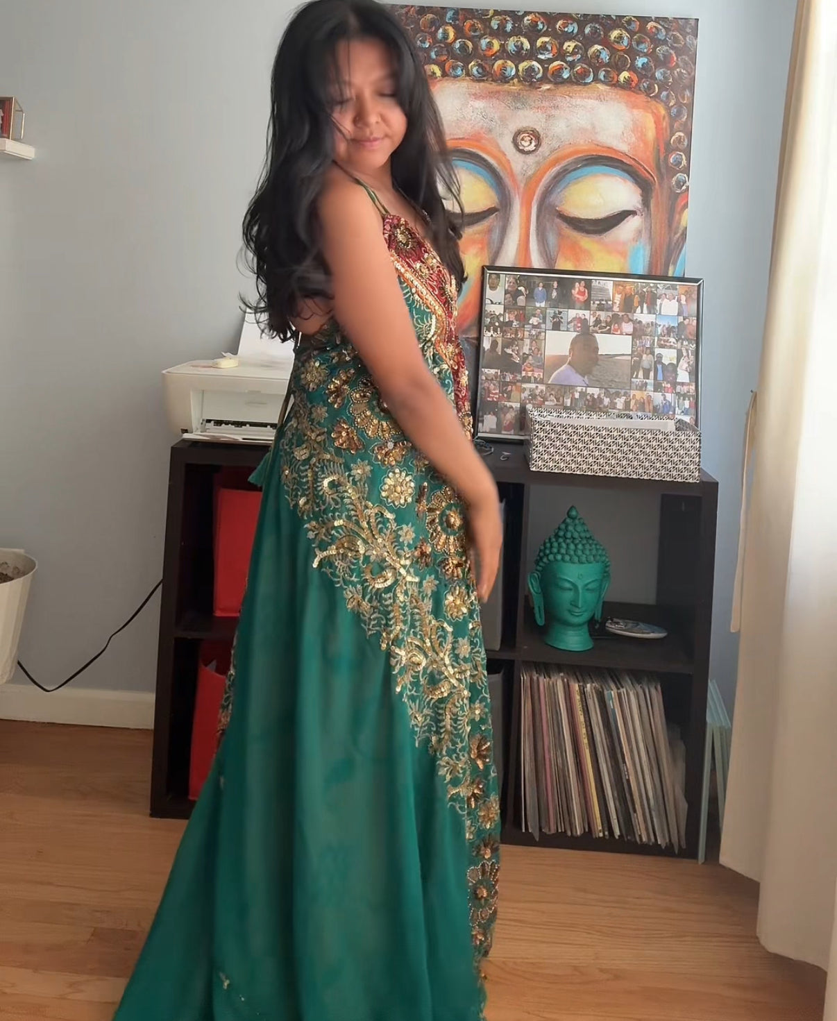 Hand embroidery sequins silk dress