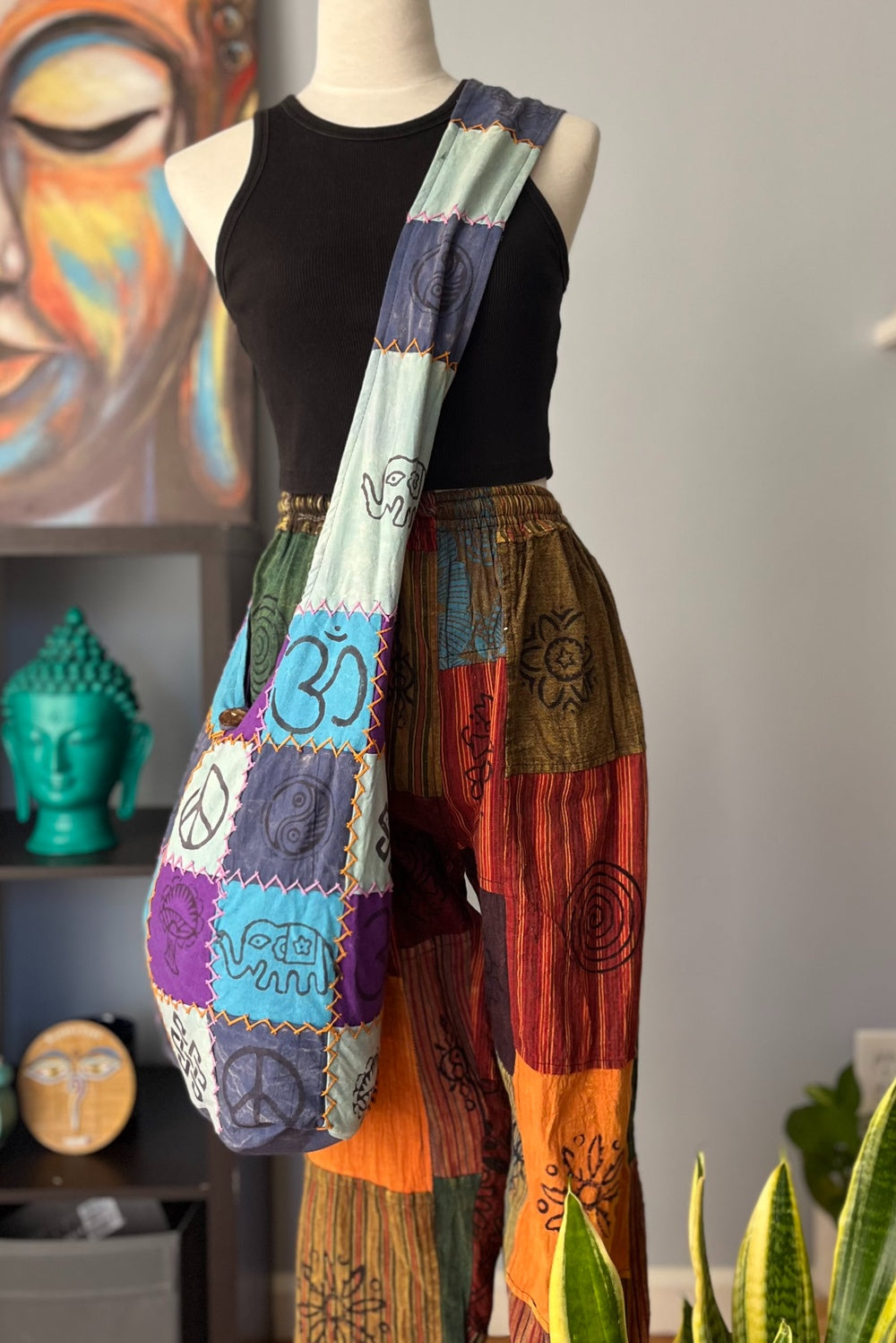 Cotton patchworks hobo crossbody bag