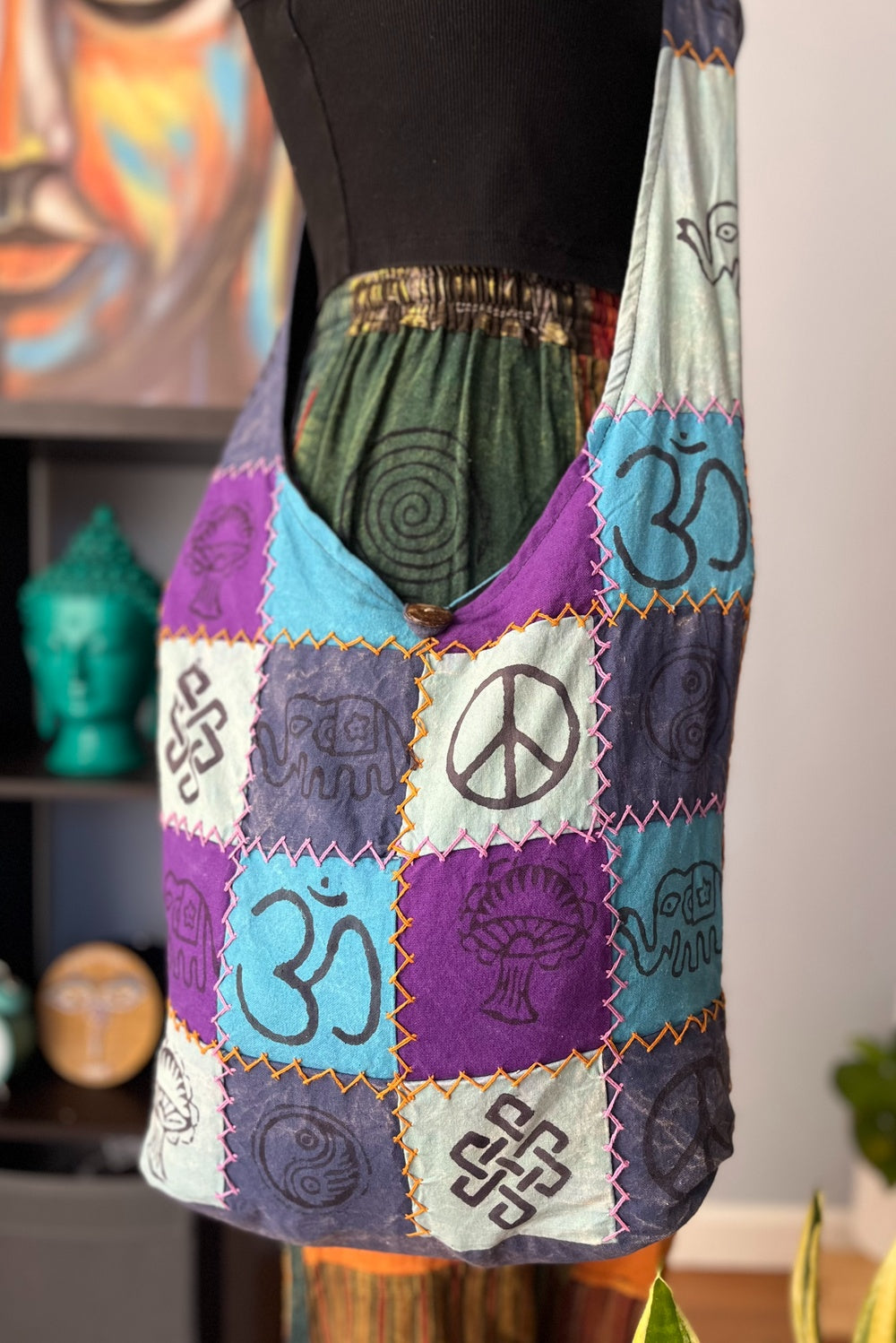 Cotton patchworks hobo crossbody bag