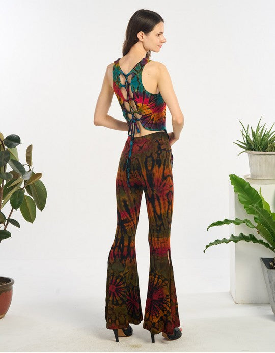 Boho tie dye lace back top