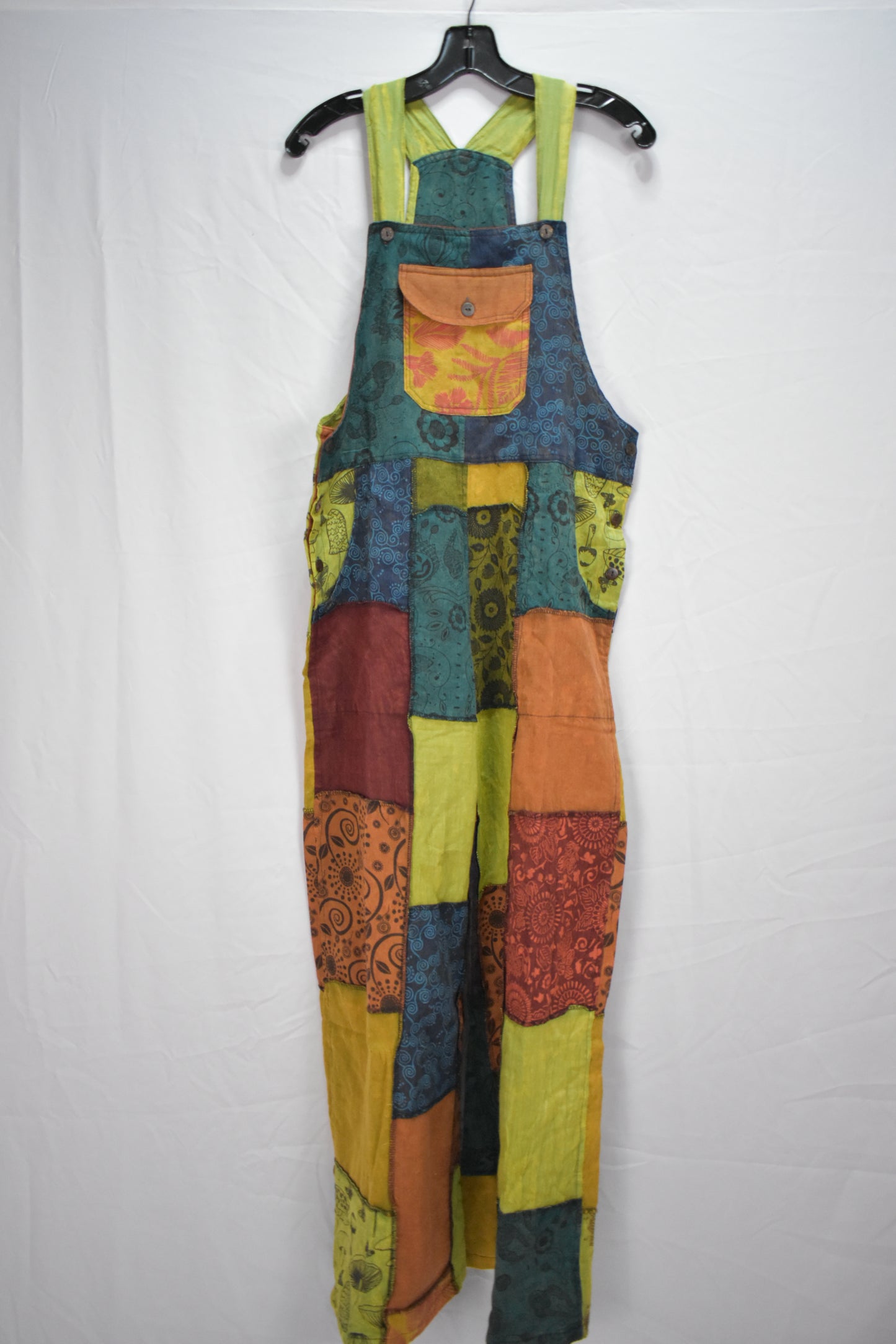 Cotton patchworks wide leg overalls