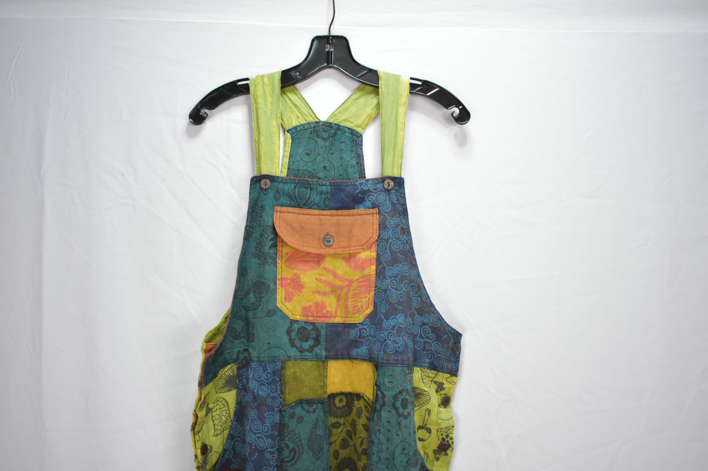 Cotton patchworks wide leg overalls