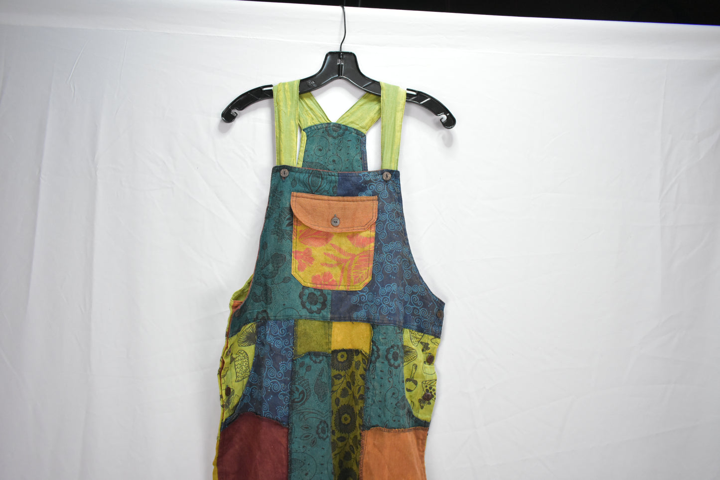 Cotton patchworks wide leg overalls