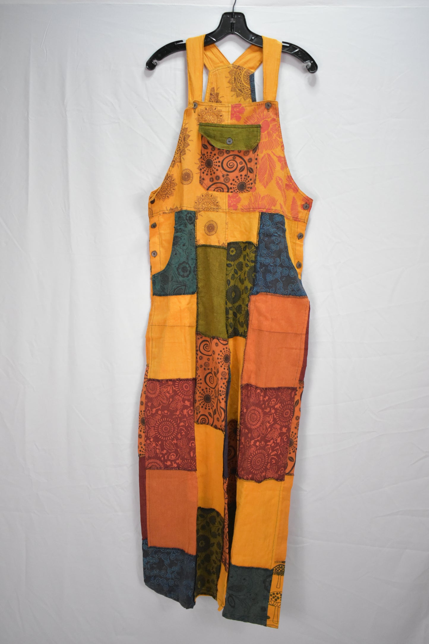 Cotton patchworks wide leg overalls