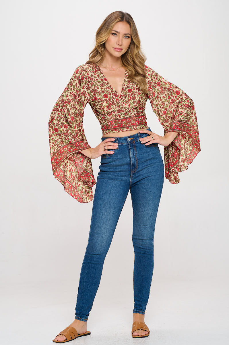 Floral Print Silk Boho Top