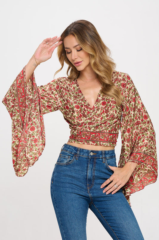 Floral Print Silk Boho Top