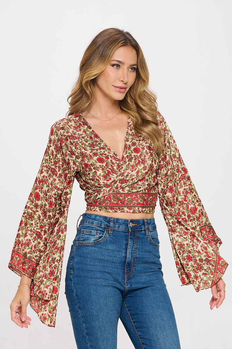 Floral Print Silk Boho Top