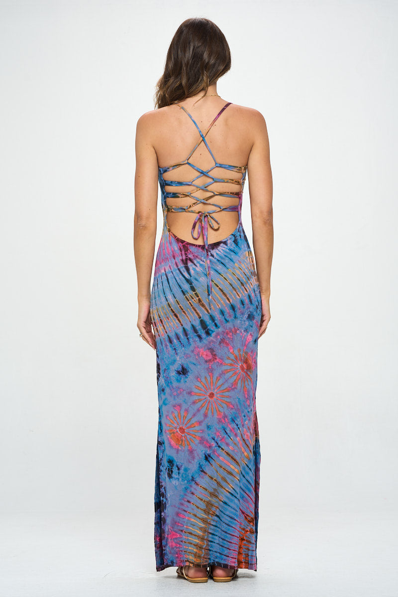 Tie dye Spandex Lace back dress