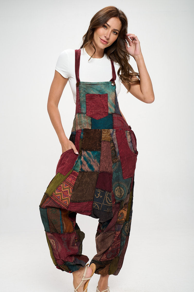 Brown cotton Patchworks overalls