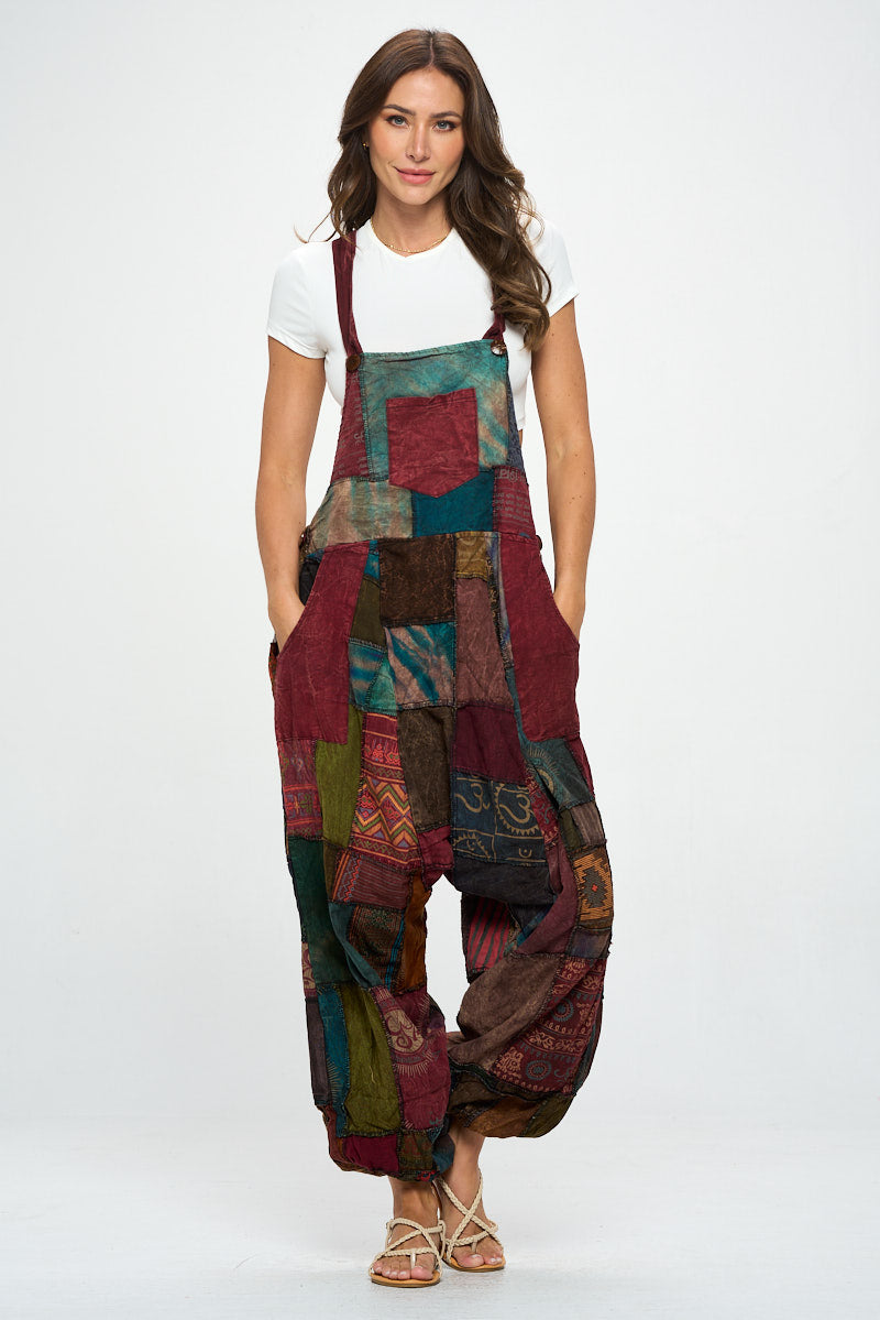 Brown cotton Patchworks overalls