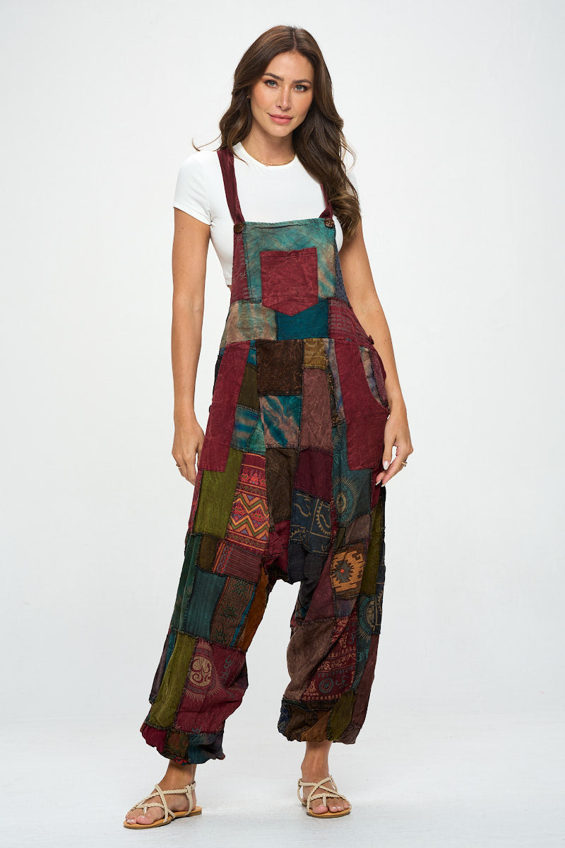 Brown cotton Patchworks overalls