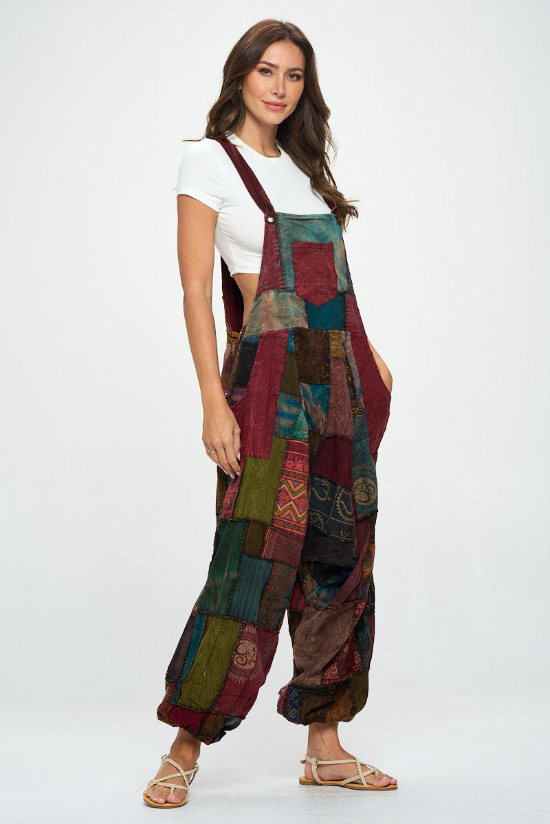 Brown cotton Patchworks overalls