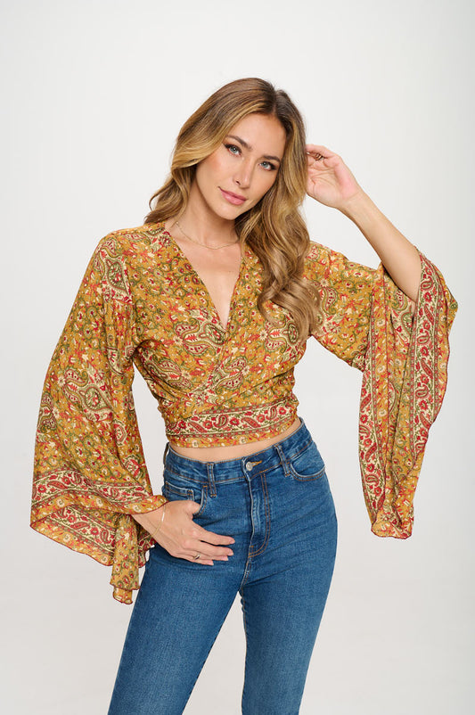 Paisley Print Silk Boho Top