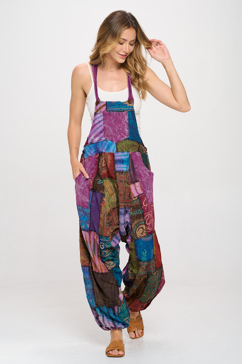 Brown cotton Patchworks overalls