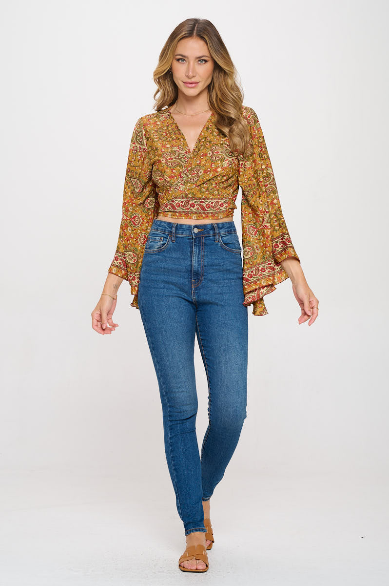 Paisley Print Silk Boho Top