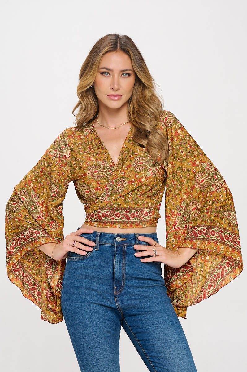 Paisley Print Silk Boho Top