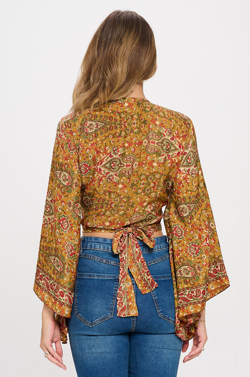 Paisley Print Silk Boho Top