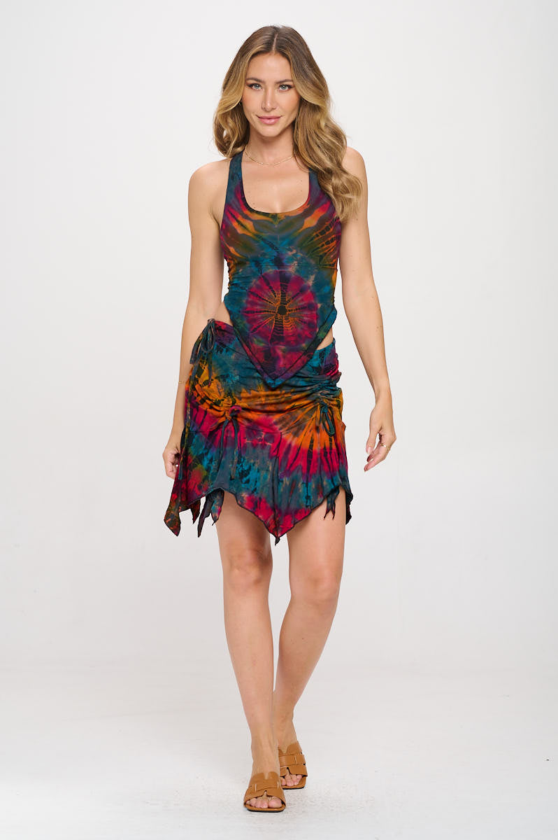 Tie dye top and skirt matching set