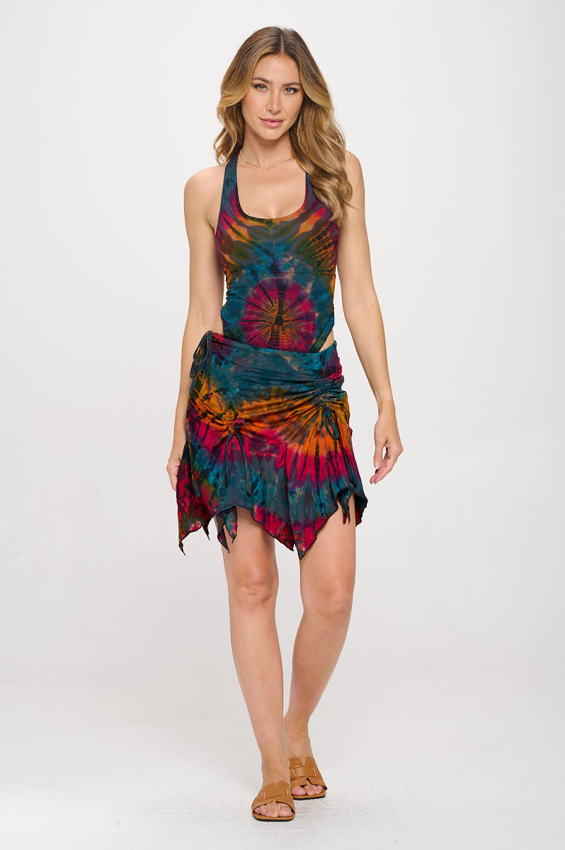 Tie dye top and skirt matching set