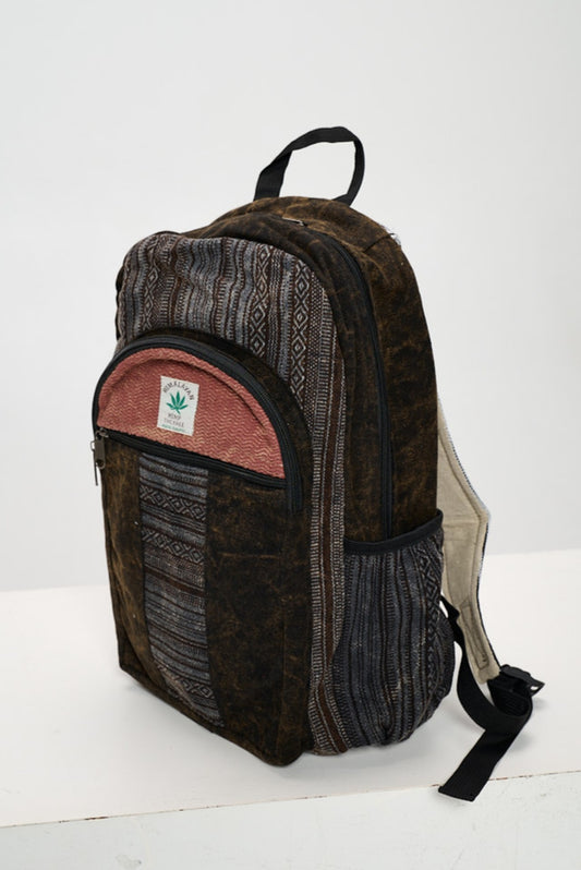 Large stone washed hemp and cotton backpack