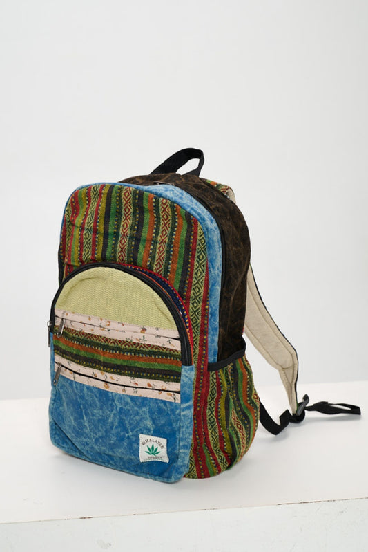 Large stone washed hemp and cotton backpack