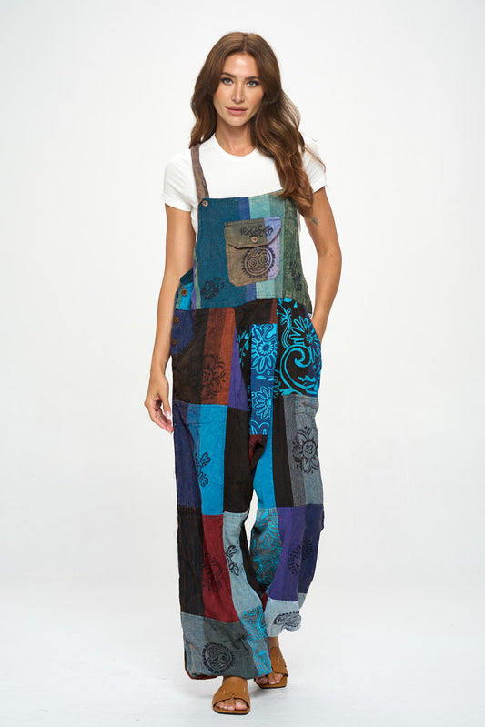 Cotton Patchworks Harem Jumpsuits