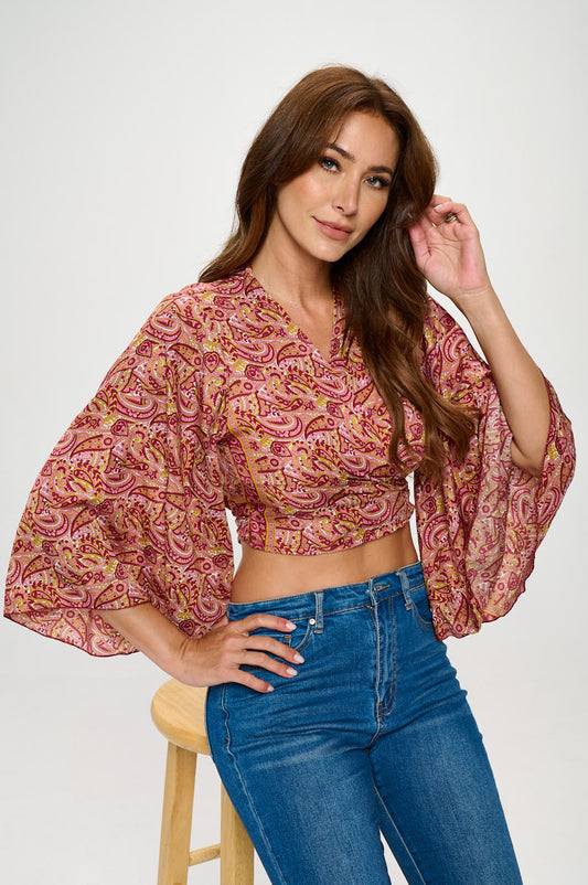 Silk Front tie retro hippie top