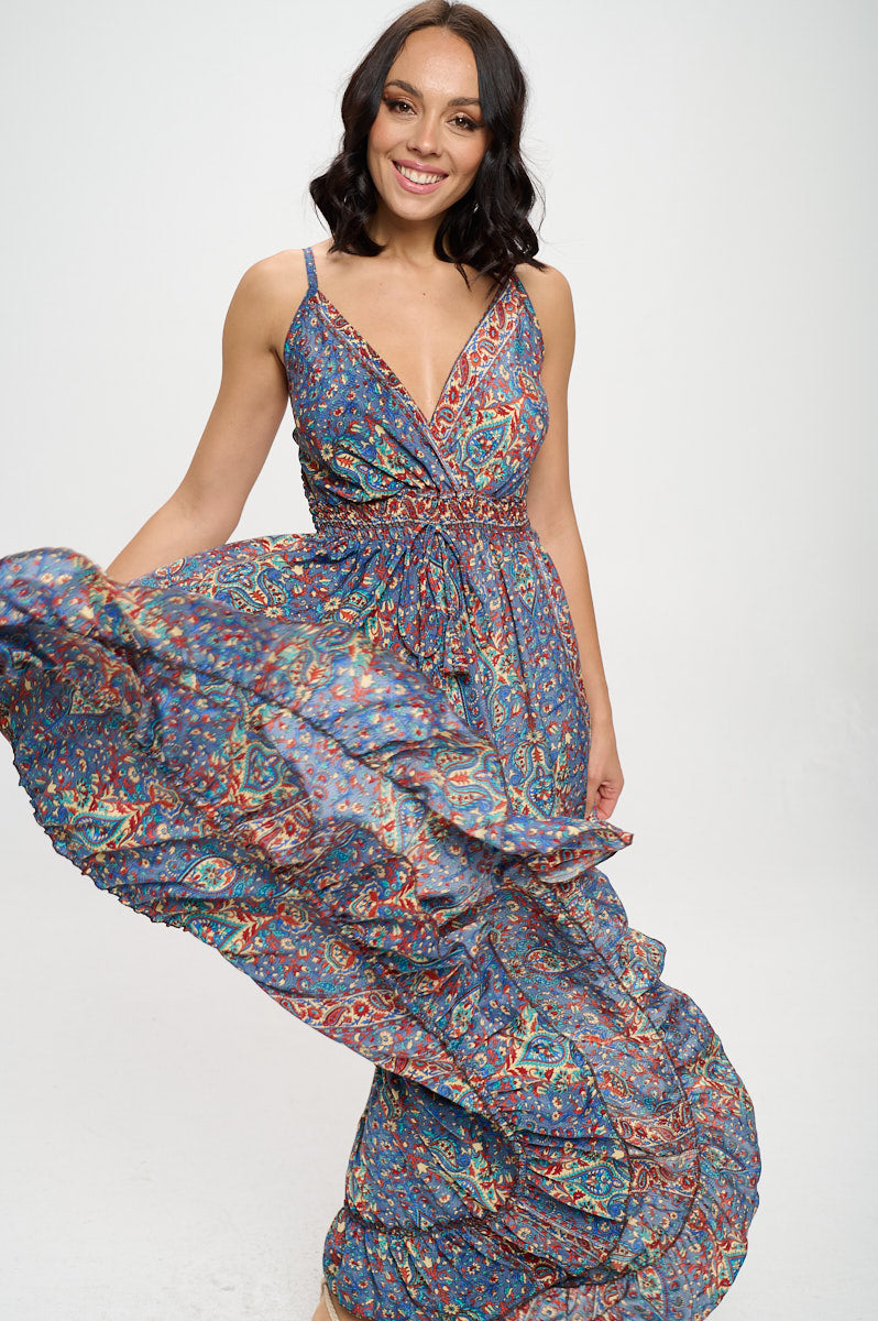 Bohemian Colorful Paisley Maxi Dress