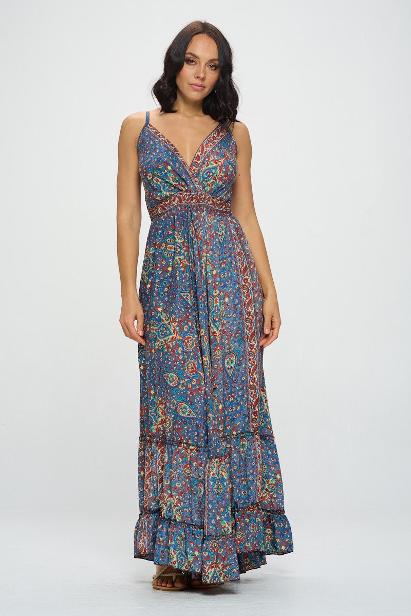 Bohemian Colorful Paisley Maxi Dress