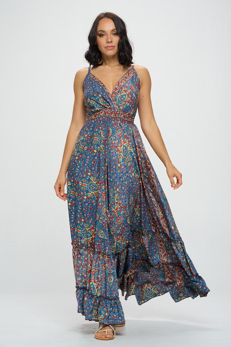 Bohemian Colorful Paisley Maxi Dress