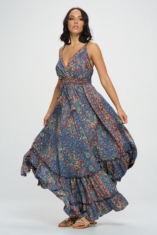 Bohemian Colorful Paisley Maxi Dress