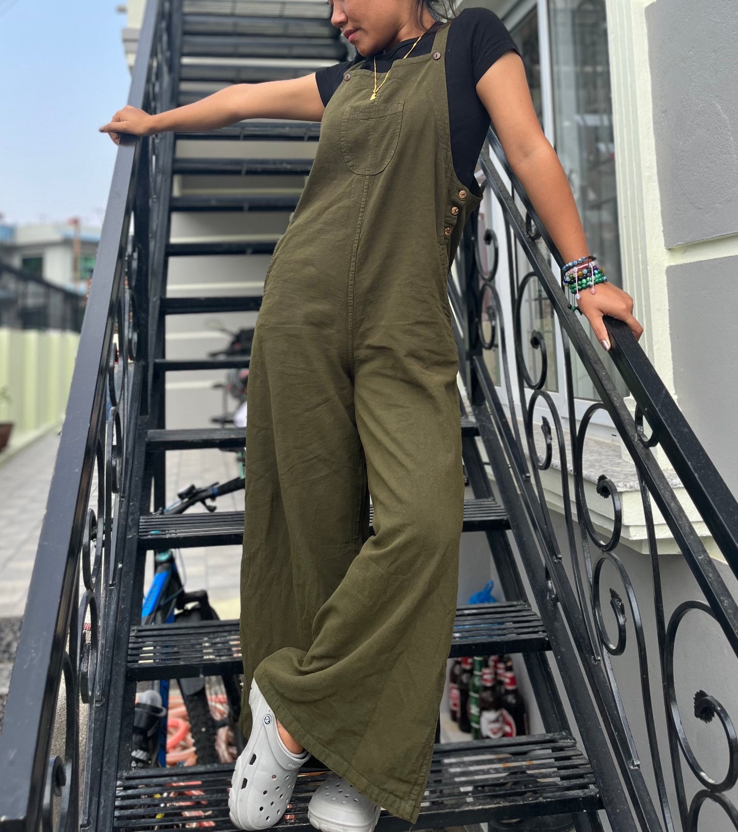 Cotton wide-leg overalls