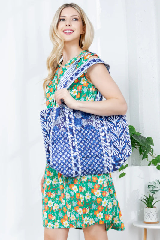 100% Cotton Quilted reversible tote bag