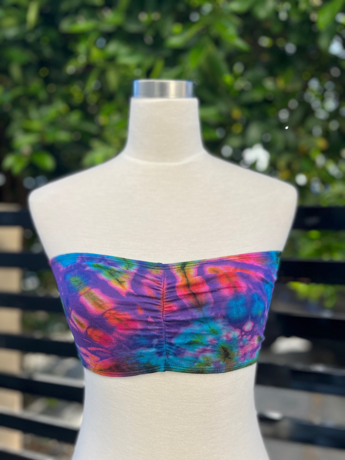 Tie dye spandex bandeau bra top