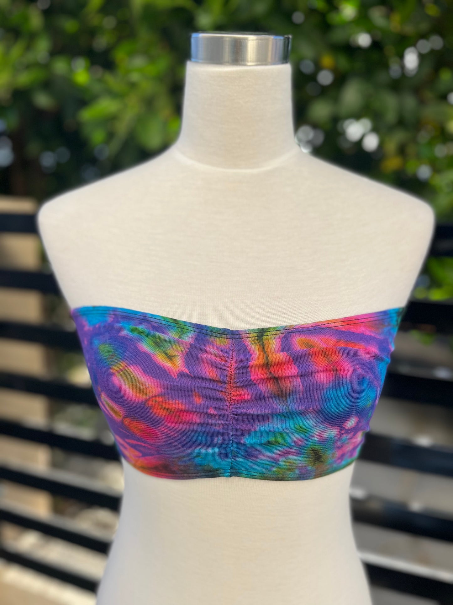 Tie dye spandex bandeau bra top