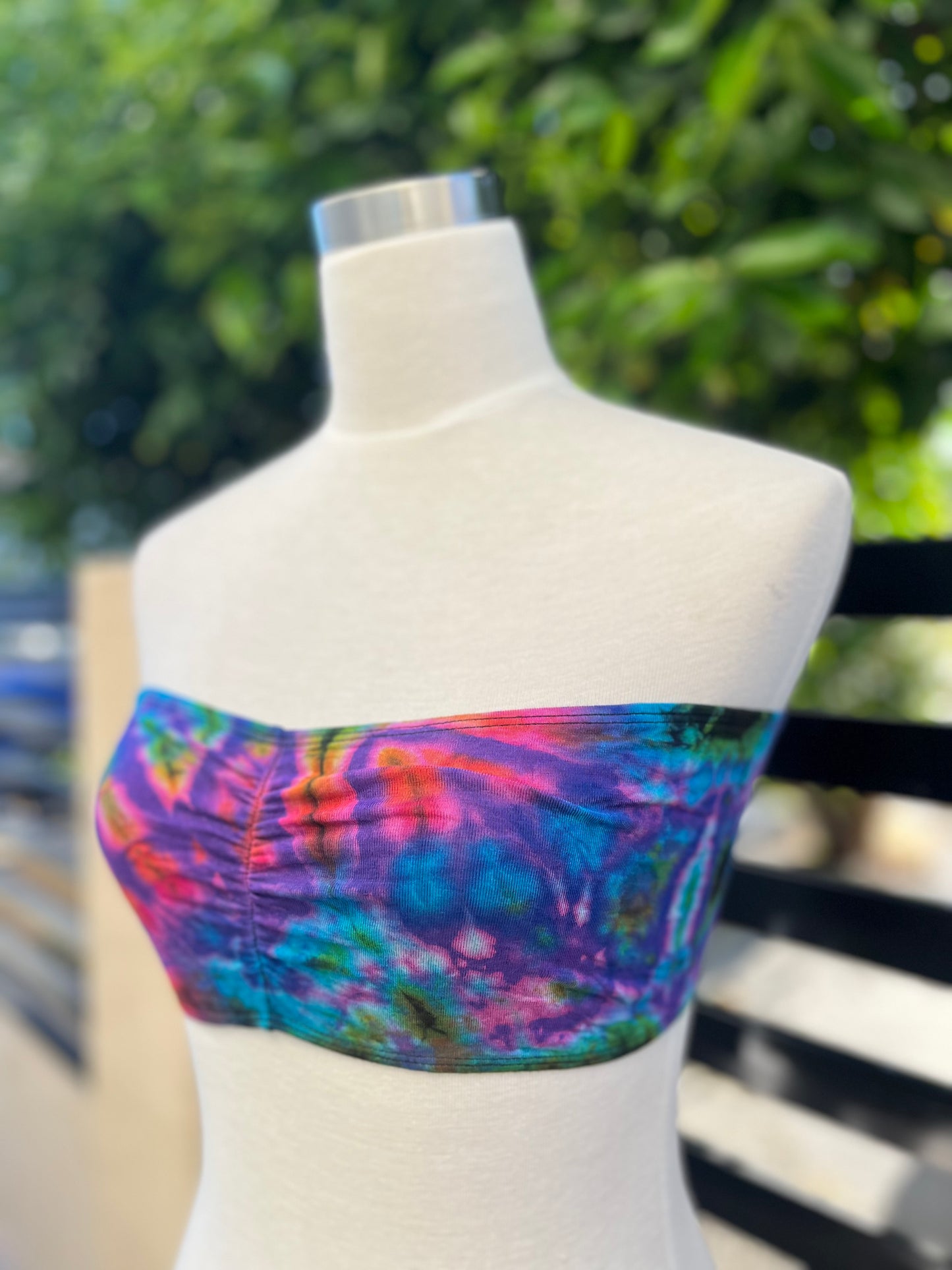 Tie dye spandex bandeau bra top