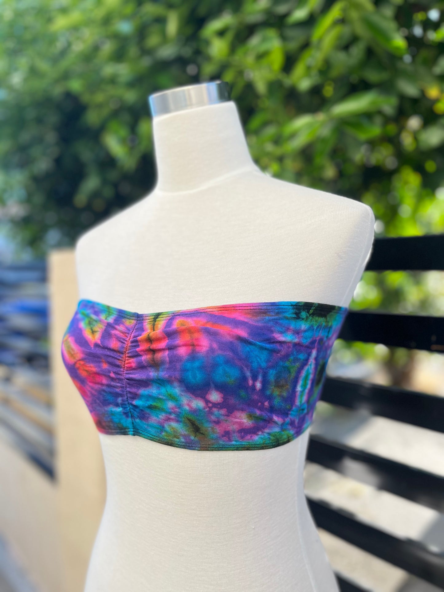 Tie dye spandex bandeau bra top