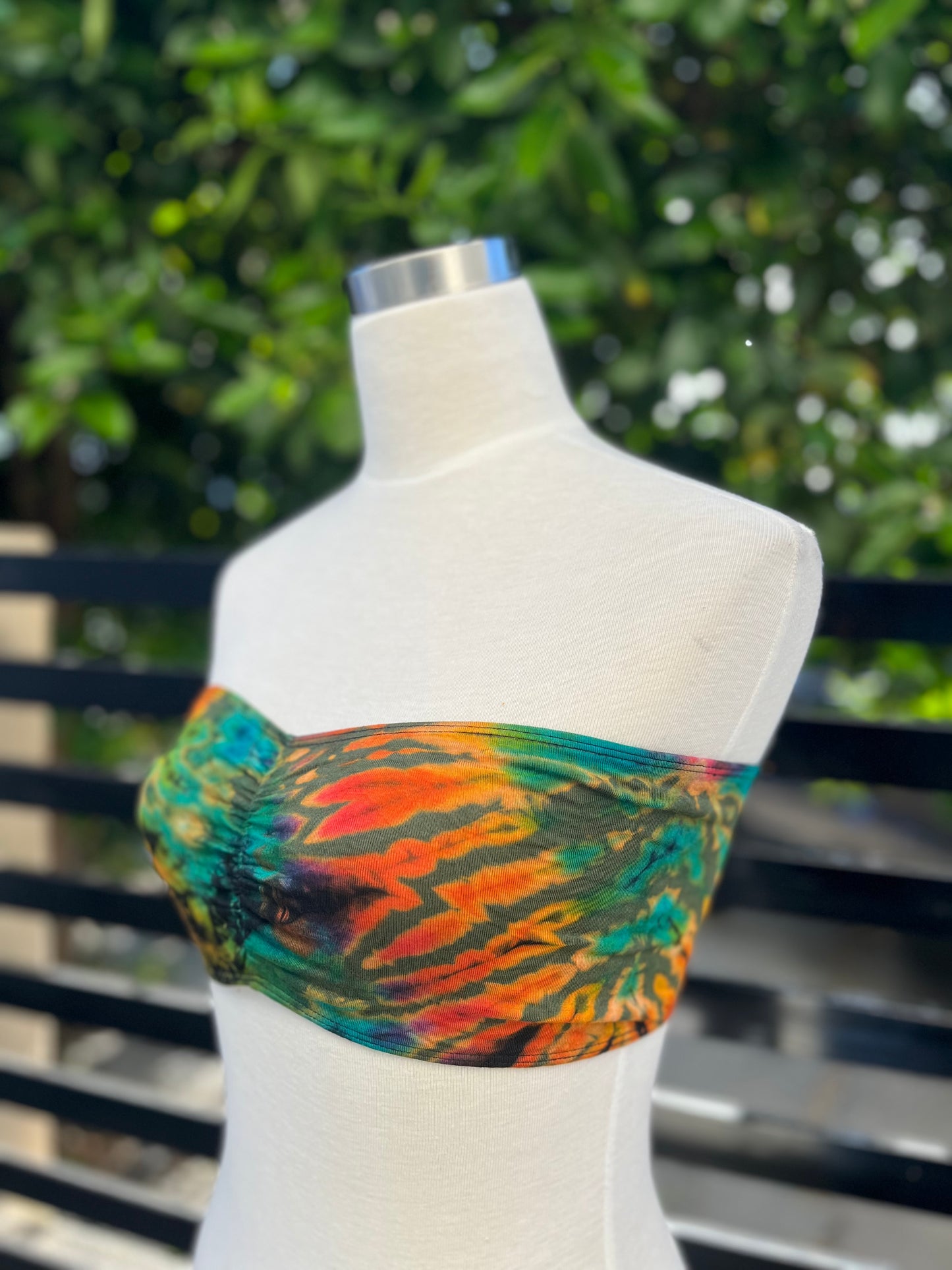 Tie dye spandex bandeau bra top