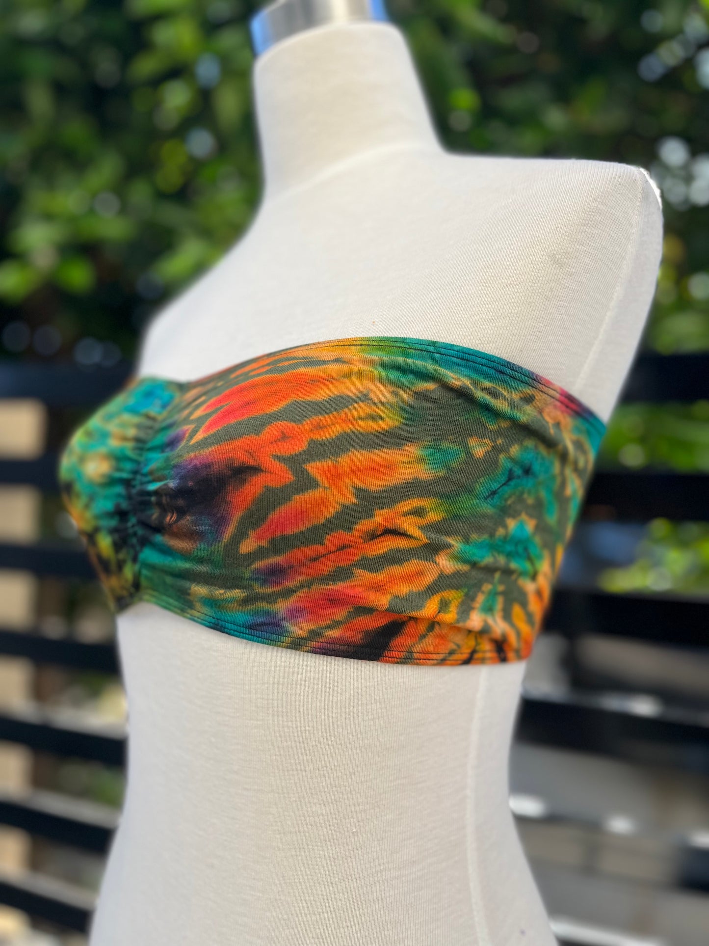 Tie dye spandex bandeau bra top