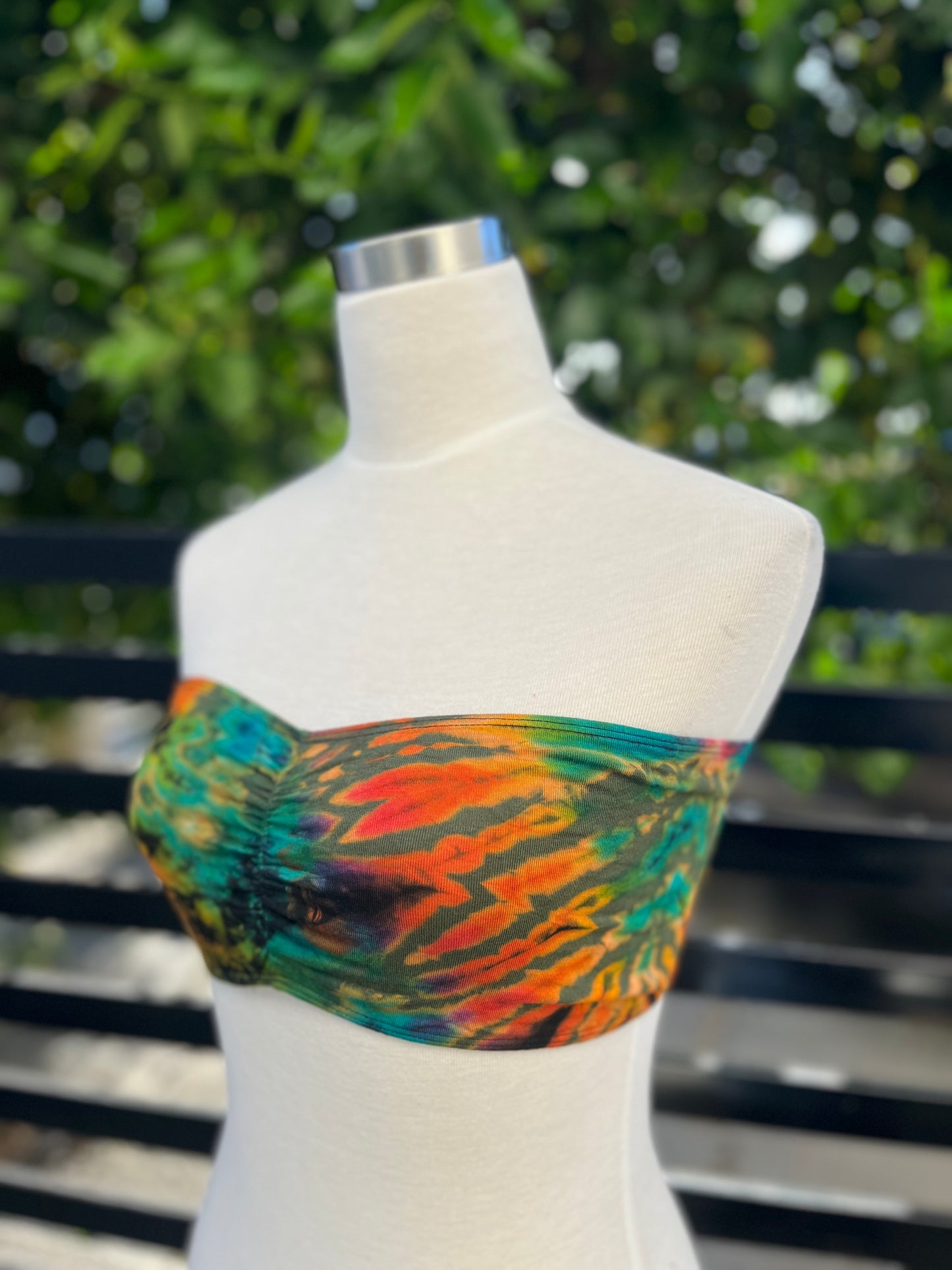 Tie dye spandex bandeau bra top