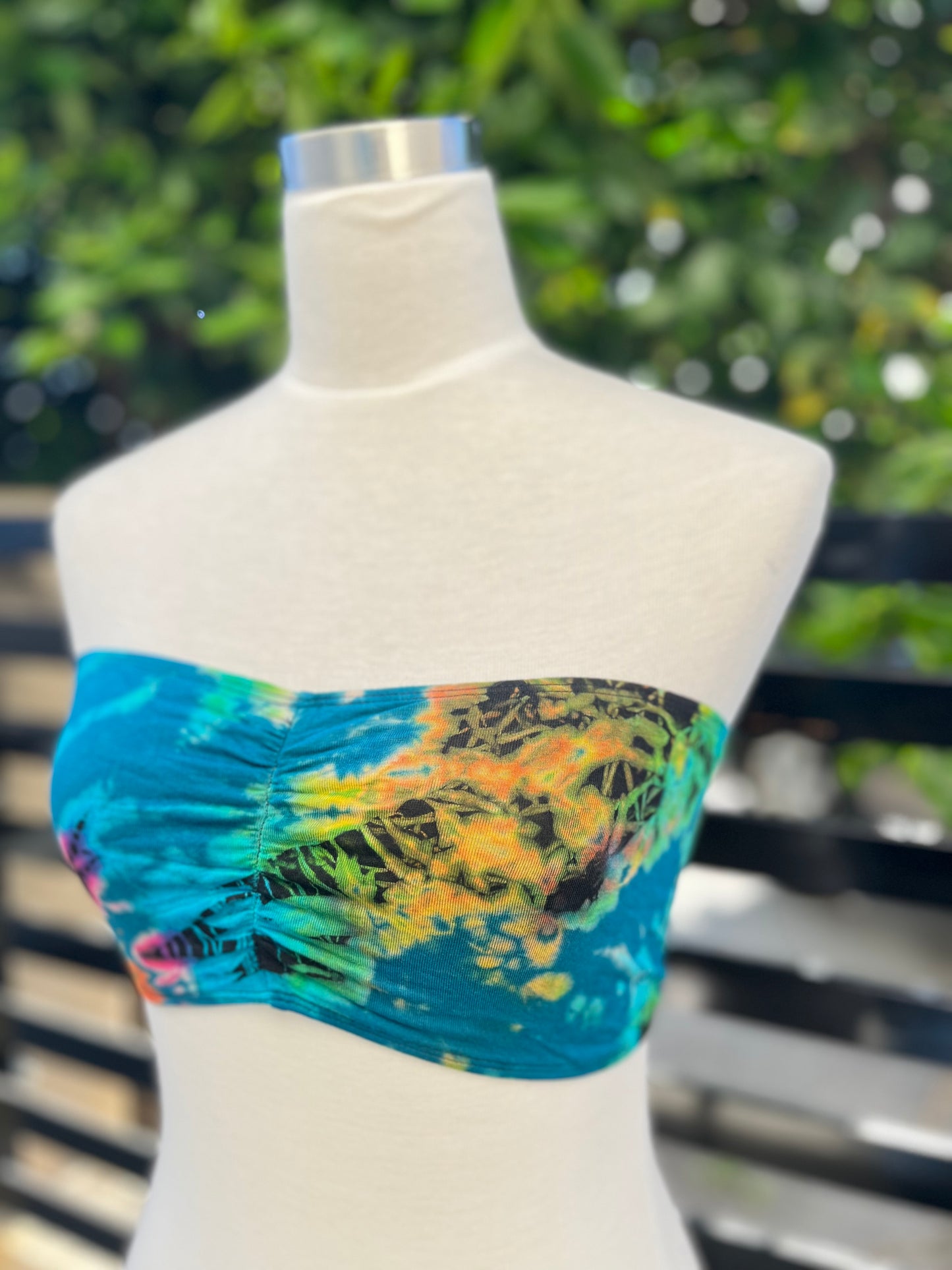 Tie dye spandex bandeau bra top