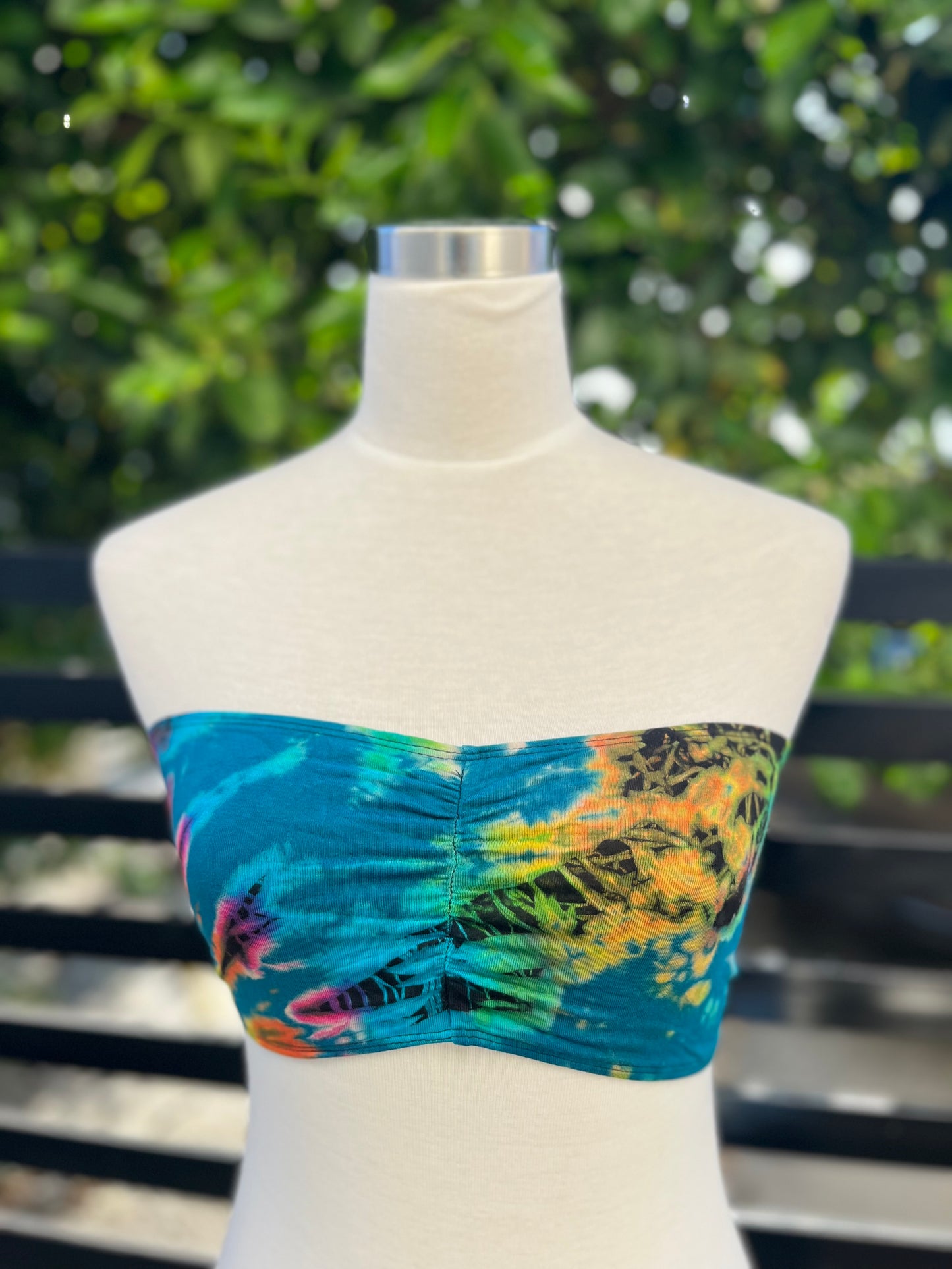 Tie dye spandex bandeau bra top