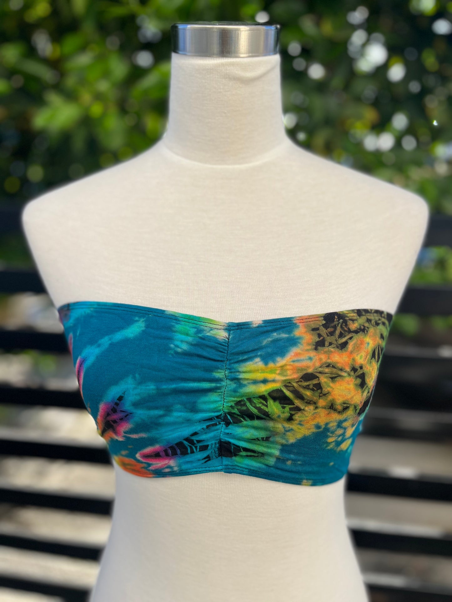 Tie dye spandex bandeau bra top