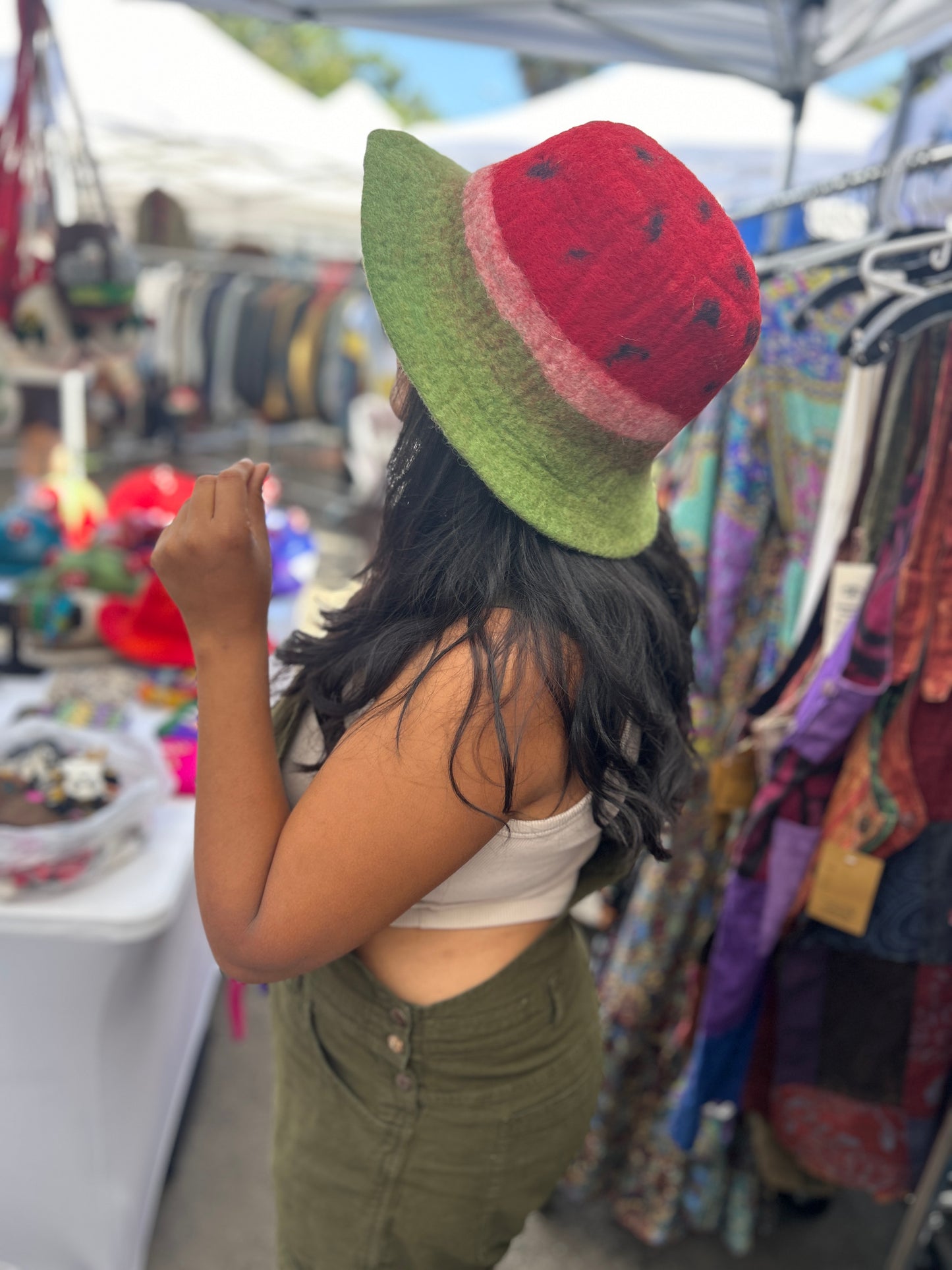 Needle felted water melon hat