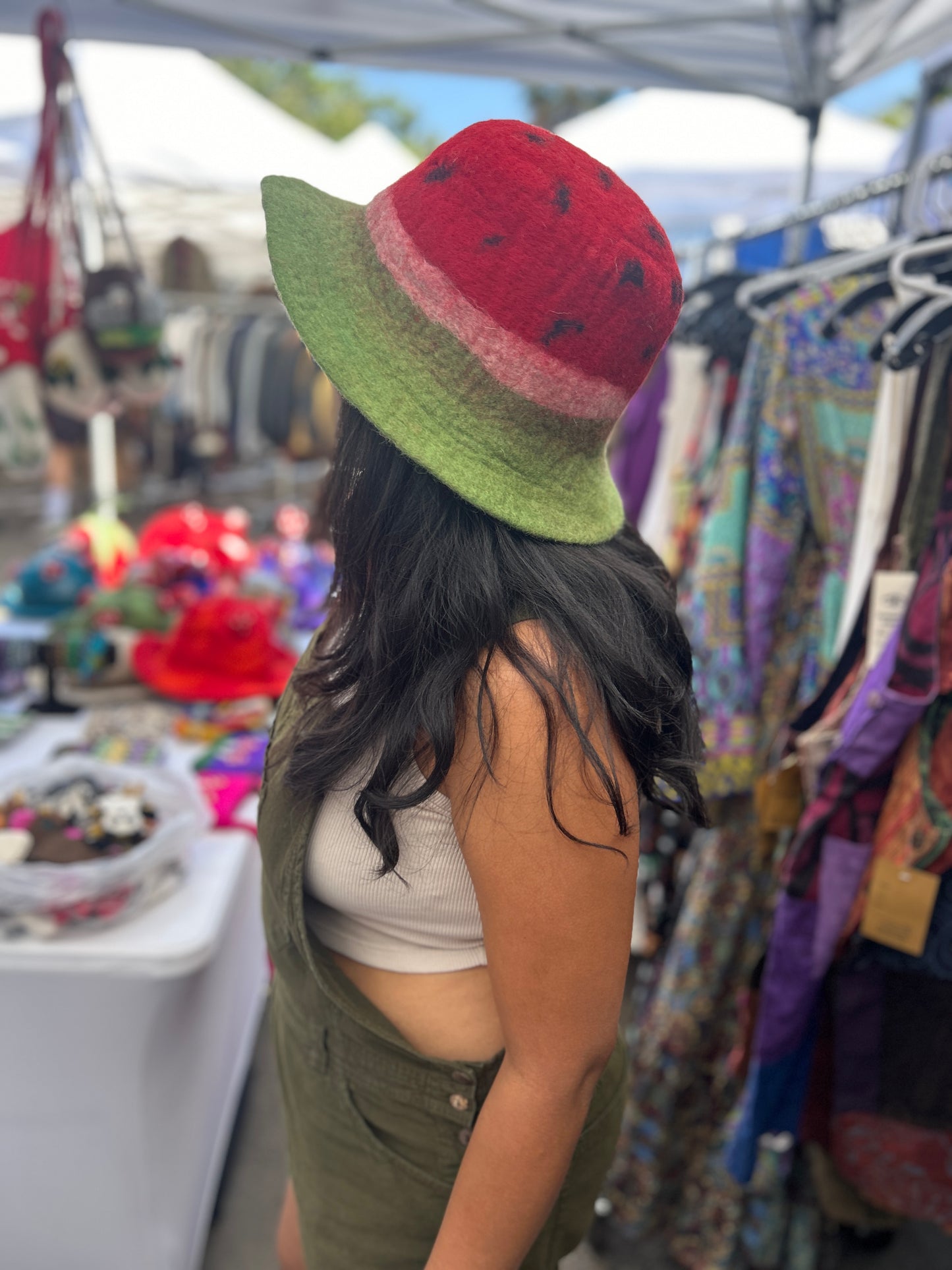 Needle felted water melon hat