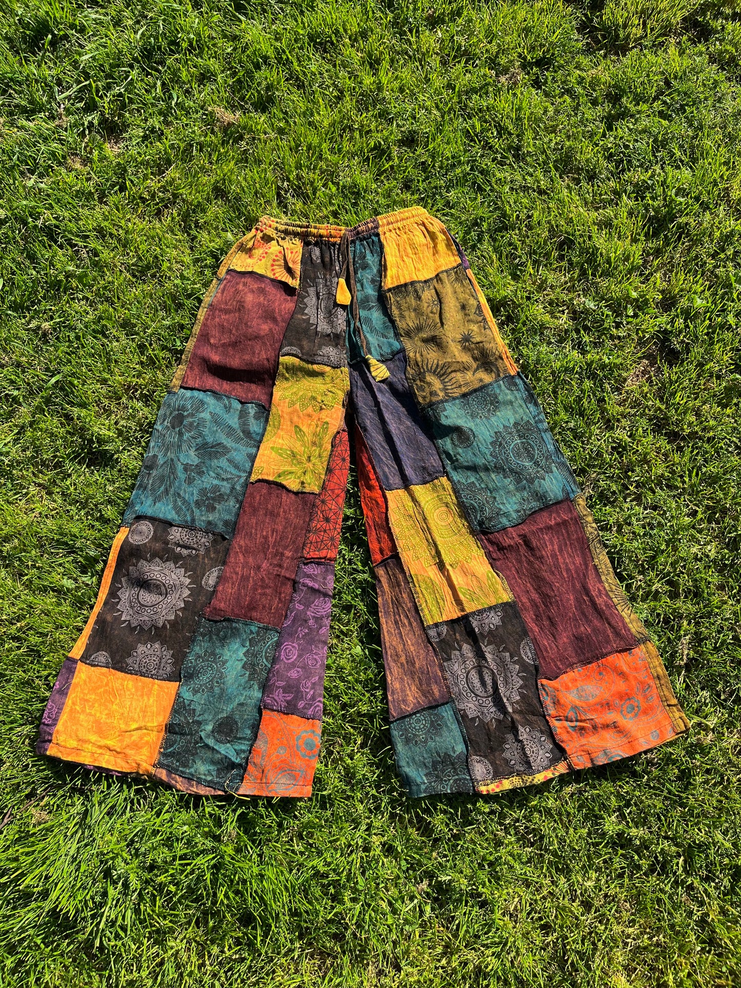 100% Cotton patchworks wide leg pant